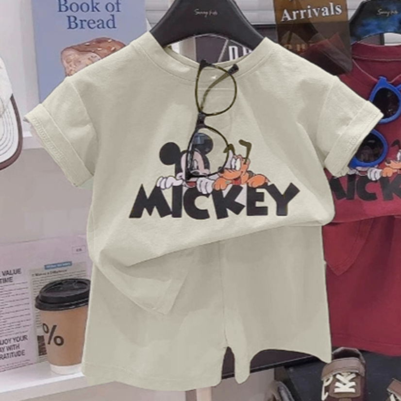 Modern Chic All-Season Minimalist Summer 2-Piece Unisex Kids' Pants Suit, Ages 2-9 | Color: Beige | Image 3
