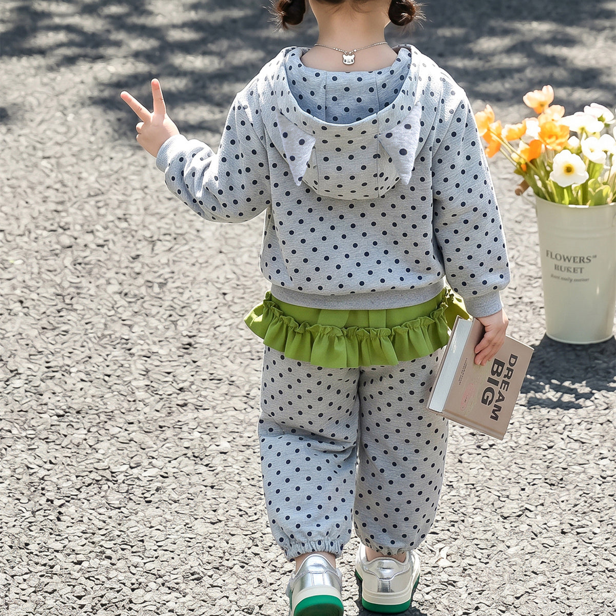 Casual Sporty Autumn 2-Piece Girls' Pants Suit, Ages 2-9 | Color: Grey | Image 3