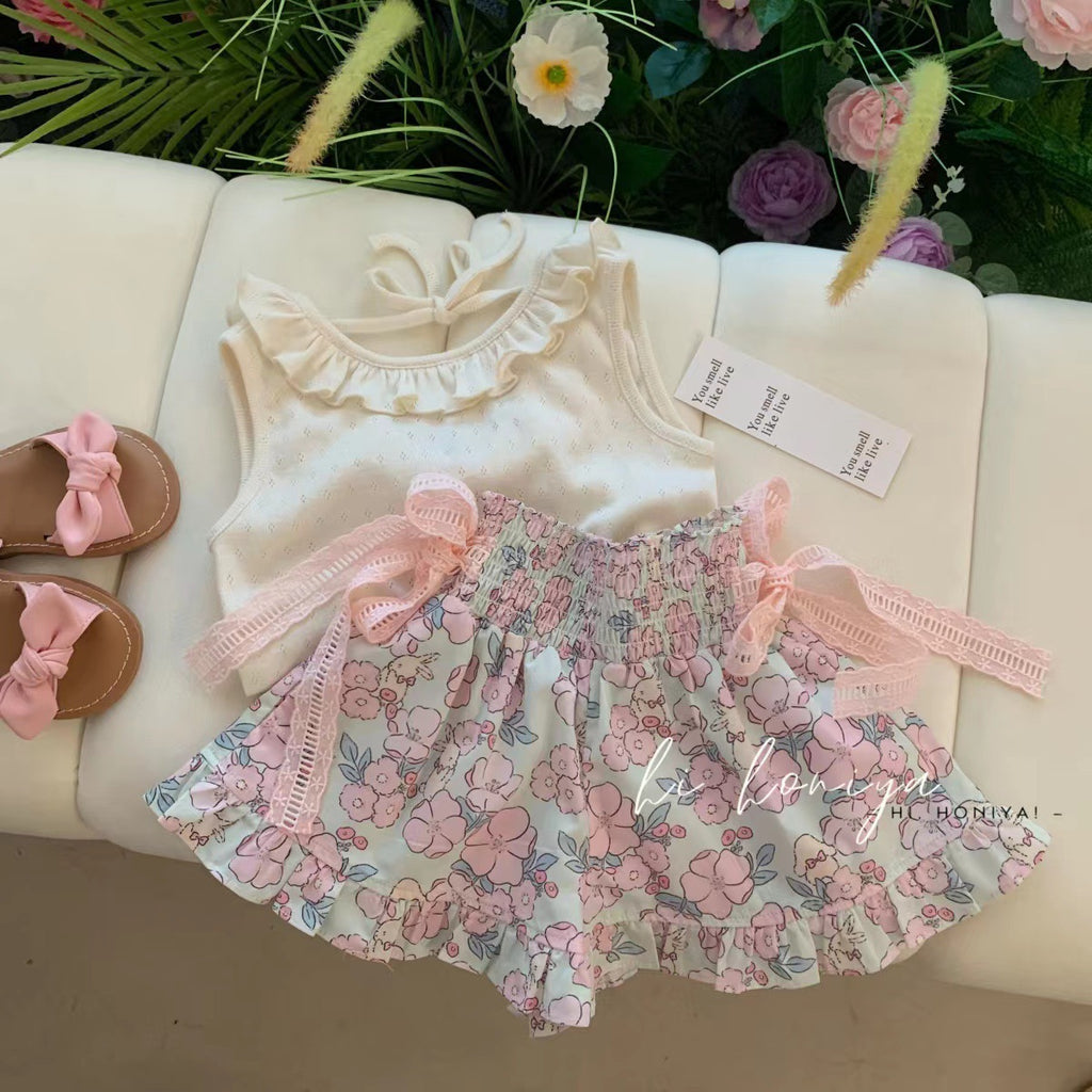 Sweet & Cute Summer 2-Piece Girls' Dress Suit, Ages 2-9 | Color: White | Image 1