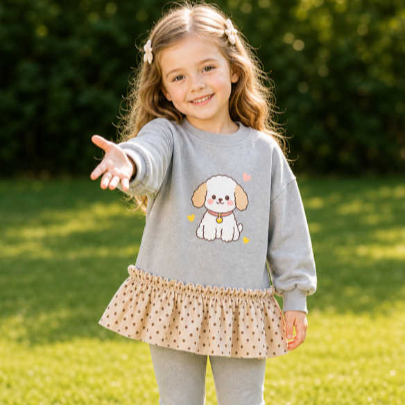 All-Season Sweet & Cute Autumn Girls' Hoodie Dress, Ages 2-9 | Color: Grey | Image 2