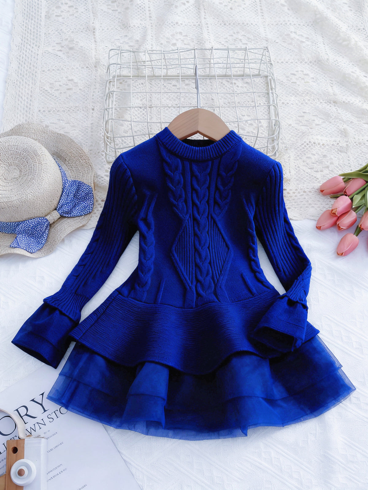 Elegant Winter Girls' Sweater, Ages 2-9 | Color: Navy | Image 1