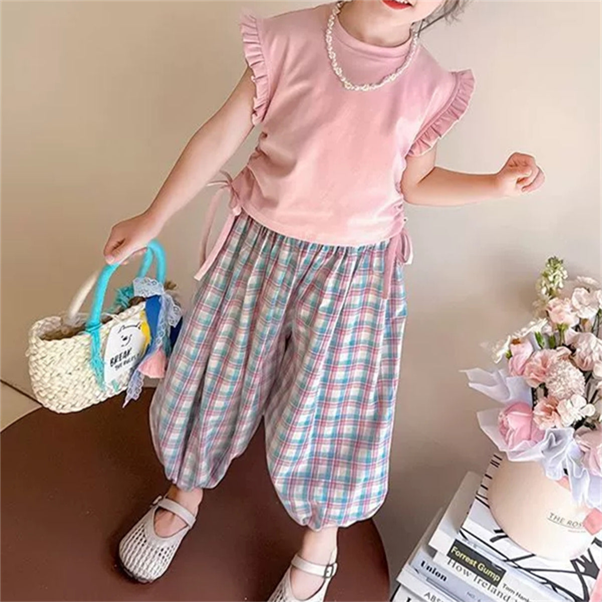 Sweet & Cute Summer 2-Piece Girls' Pants Suit, Ages 2-9 | Color: Pink | Image 3