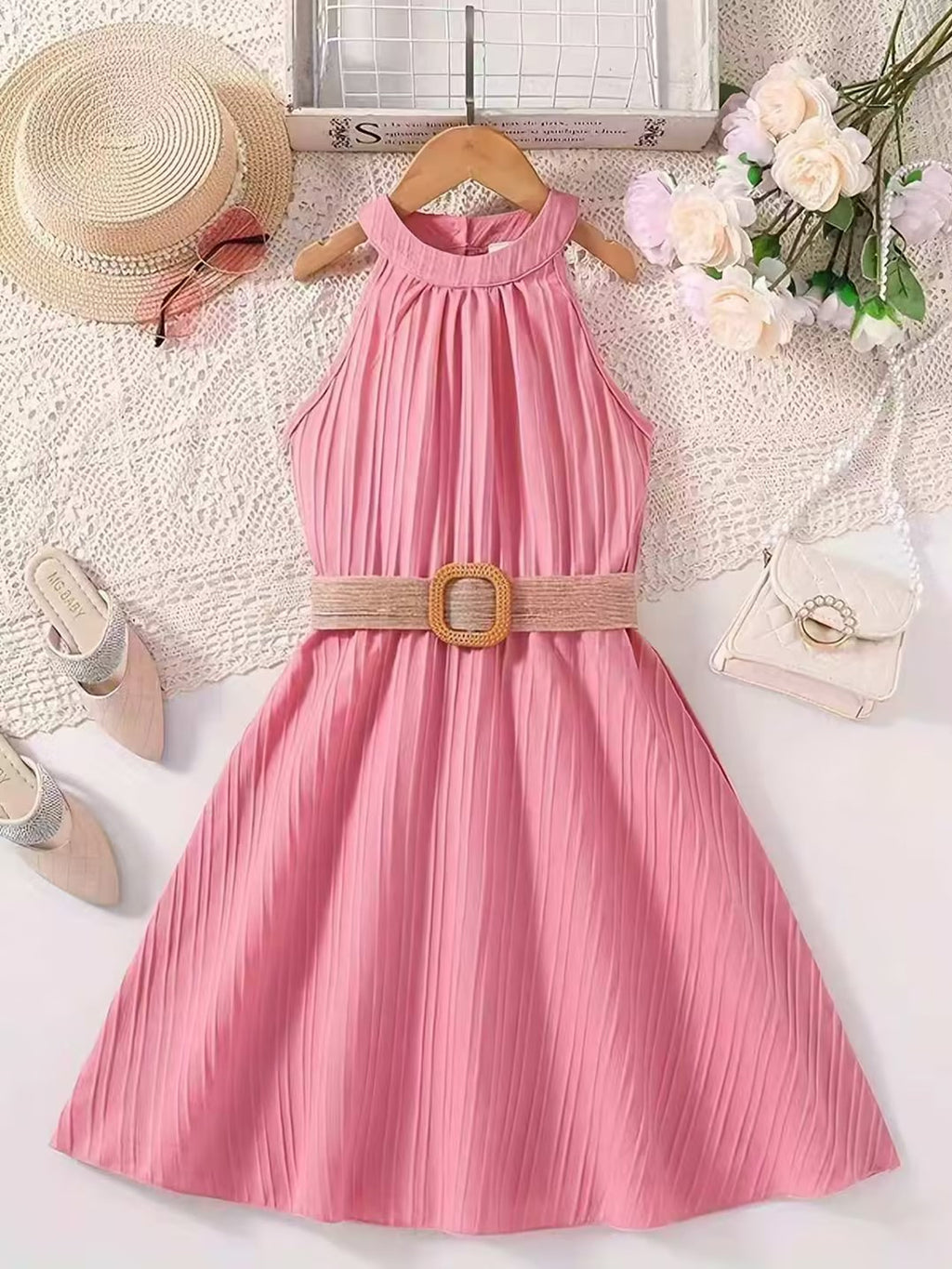 Sweet & Cute Summer Girls' A-Line Dress, Ages 8-12 | Color: Pink | Image 1