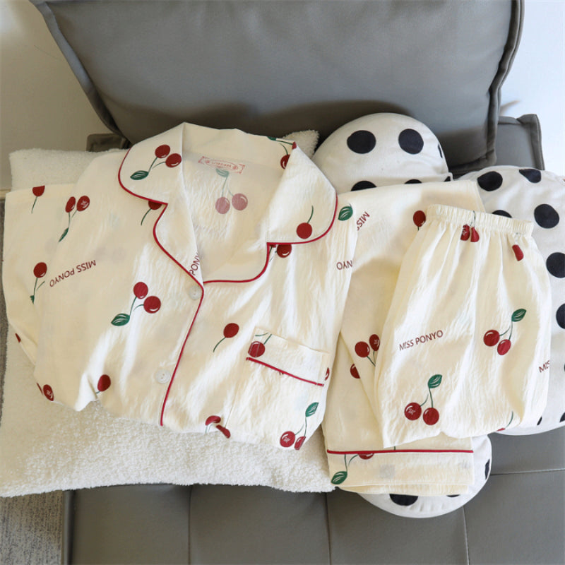 Sweet & Cute All-Season 2 Pcs Women 's Long Sleeve Sleep Set | Color: White | Image 1