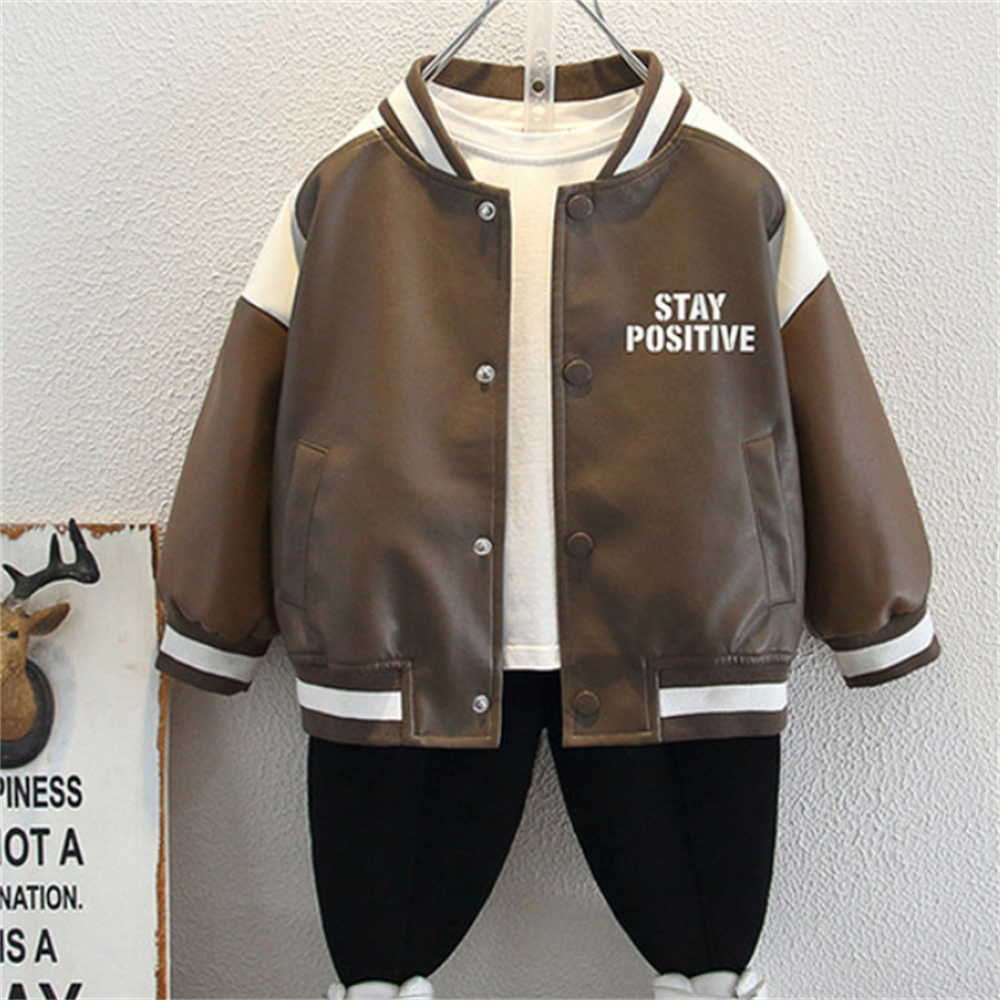 Trendy Spring Boys' Leather Jacket, Ages 2-11 | Color: Coffee | Image 1