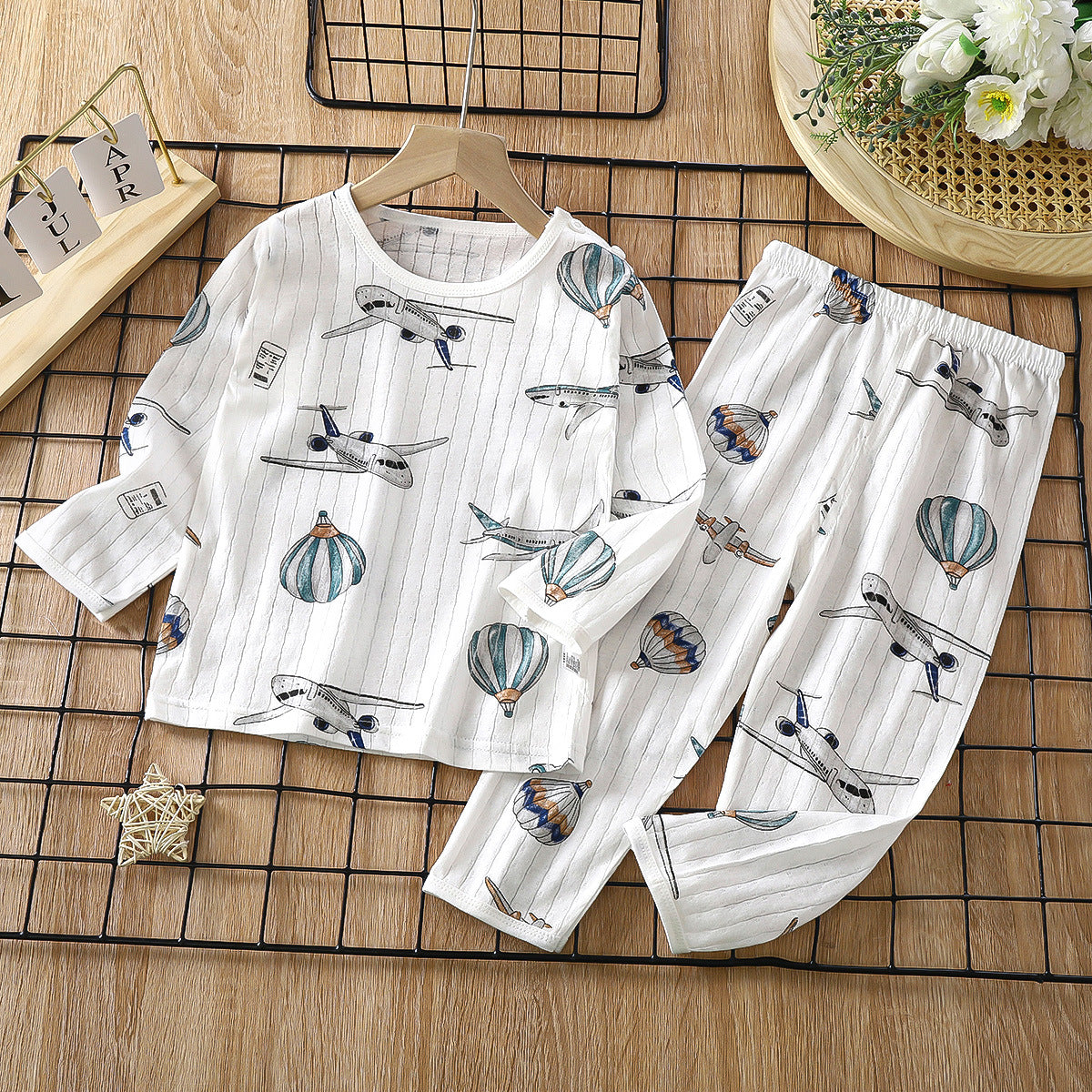Casual Sporty Summer 2-Piece Unisex Kids' Pajama Set, Ages 2-13 | Color: Style 1 | Image 1