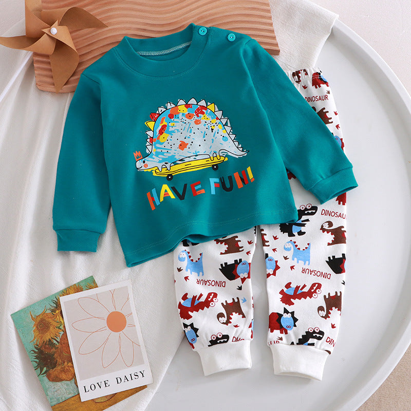 Minimalist Autumn Unisex Kids' Pajama Set, Ages 2-9 | Color: White&Blue | Image 1