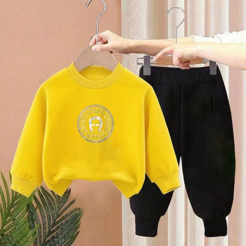 Minimalist Autumn 2-Piece Unisex Kids' Pants Suit, Ages 2-9 | Color: Yellow | Image 1