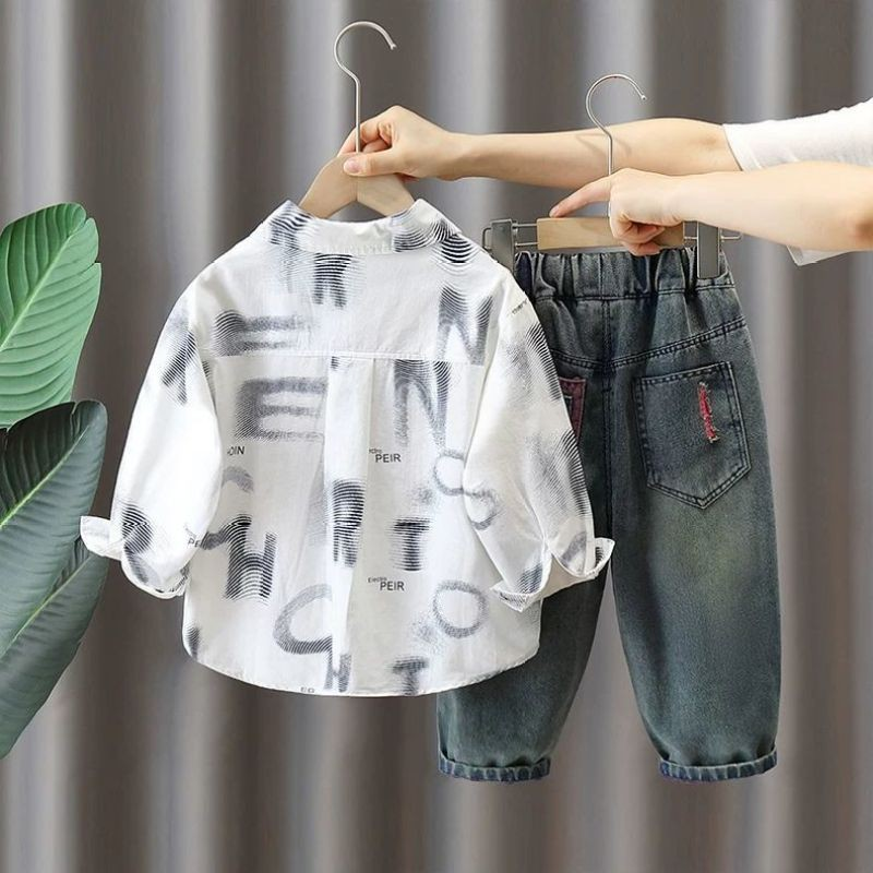 Trendy Autumn 2-Piece Boys' Pants Suit, Ages 2-9 | Color: White | Image 3