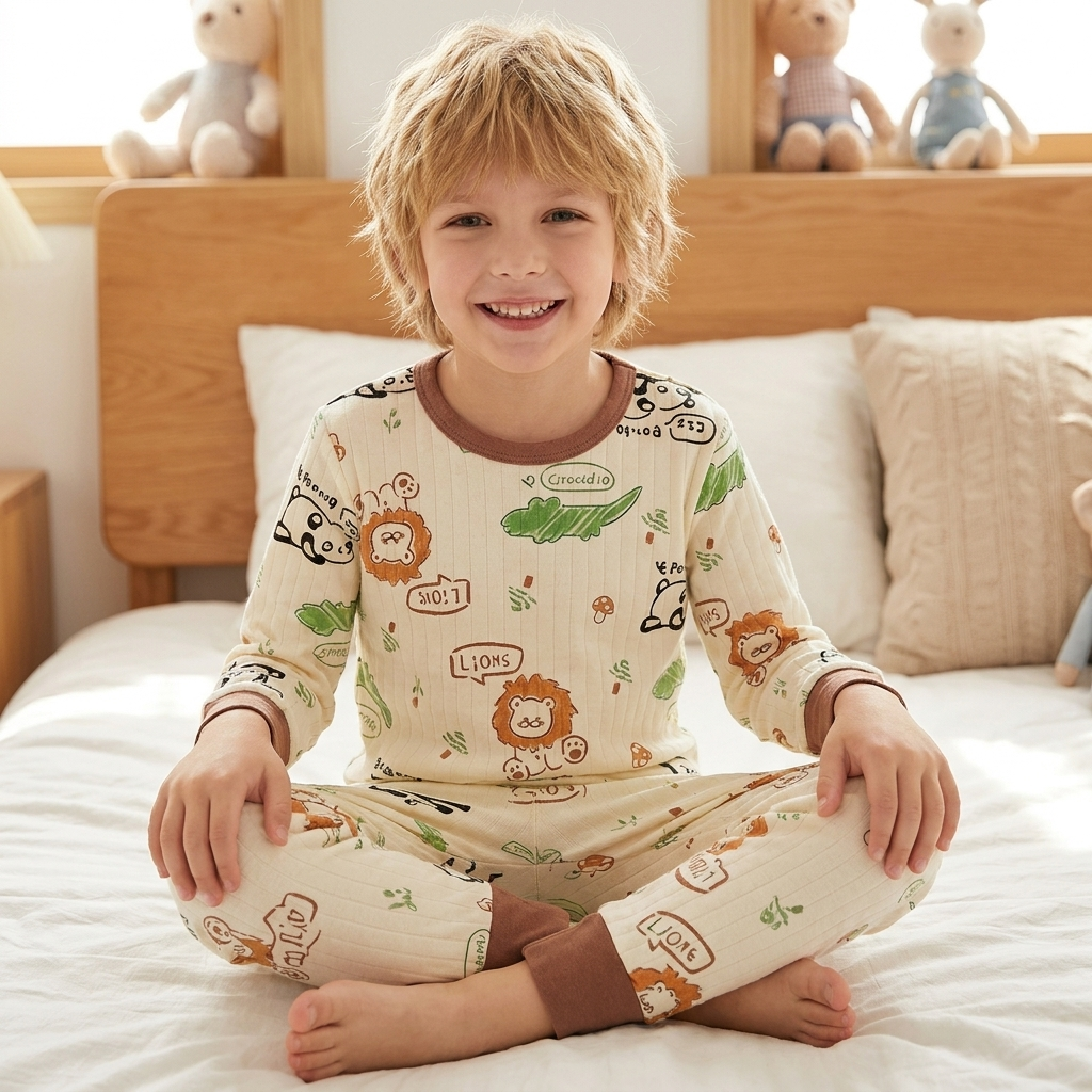 Casual Sporty Spring 2-Piece Unisex Kids' Pajama Set, Ages 2-9 | Color: Style 4 | Image 3