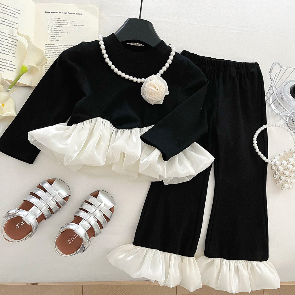 Elegant Autumn 2-Piece Girls' Pants Suit, Ages 2-9 | Color: Black | Image 1