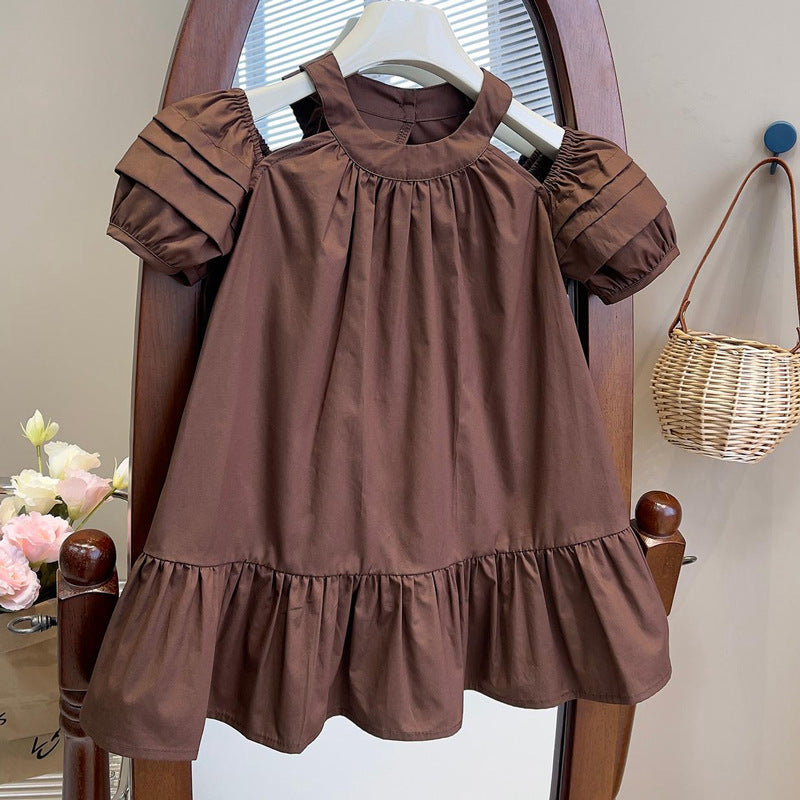 Trendy Summer Girls' A-Line Dress, Ages 2-9 | Color: Coffee | Image 3