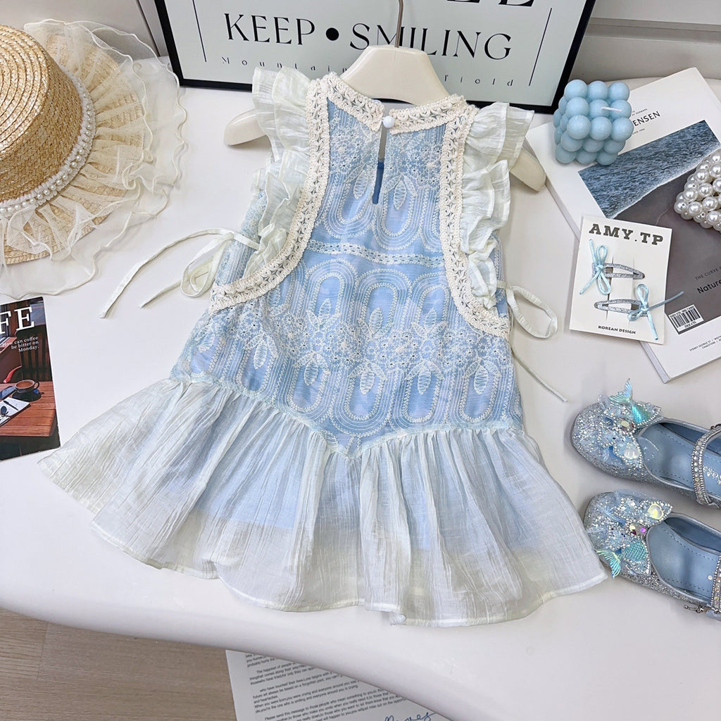 Casual Sporty Summer Girls' A-Line Dress, Ages 2-7 | Color: Blue | Image 3
