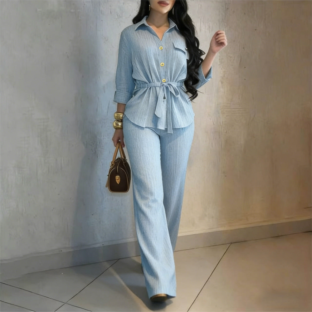 Minimalist Summer Shirt Set | Color: Blue | Image 1