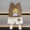 Modern Chic All-Season Minimalist Summer 2-Piece Boys' Pants Suit, Ages 2-9 | Color: Brown | Image 1