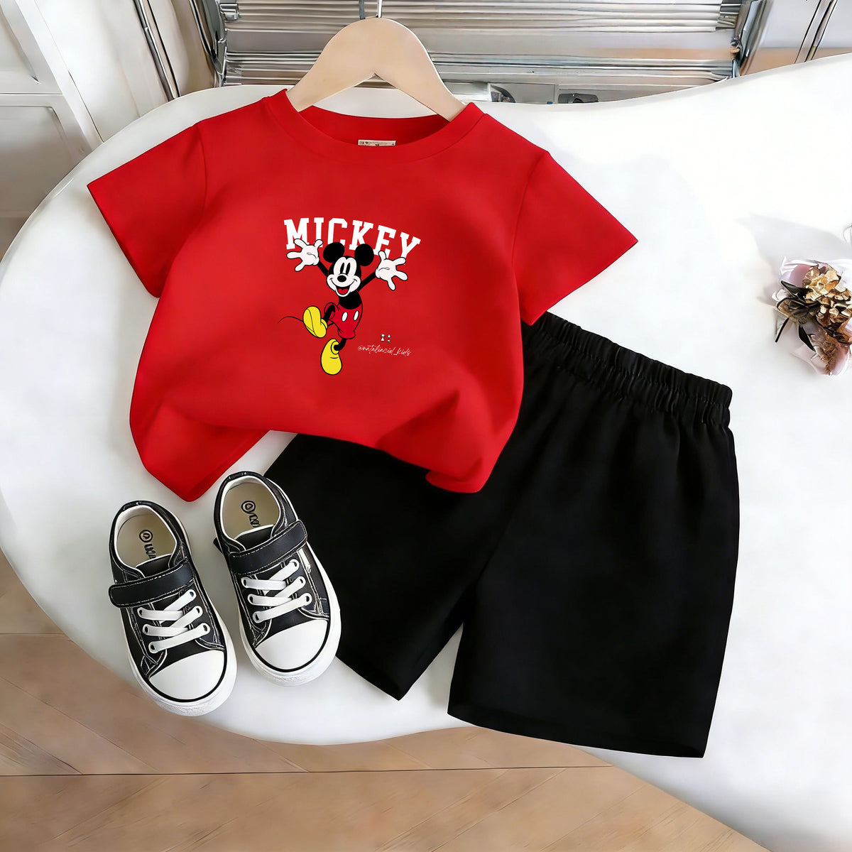 Modern Chic All-Season Casual Sporty Summer 2-Piece Unisex Kids' Pants Suit | Color: Red | Image 1