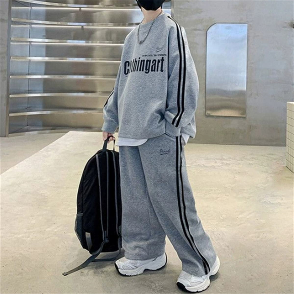 Modern Chic All-Season Casual Sporty Autumn 2-Piece Boys' Pants Suit, Ages 4-14 | Color: Grey | Image 2