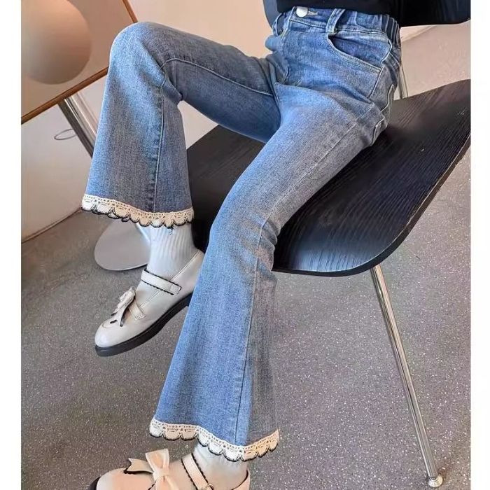 Modern Chic All-Season Minimalist Autumn Girls' Jeans, Ages 2-11 | Color: Blue | Image 1