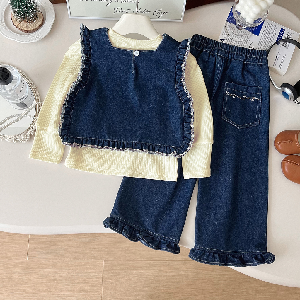 Casual Sporty Autumn 3-Piece Girls' Pants Suit, Ages 2-9 | Color: Blue | Image 2