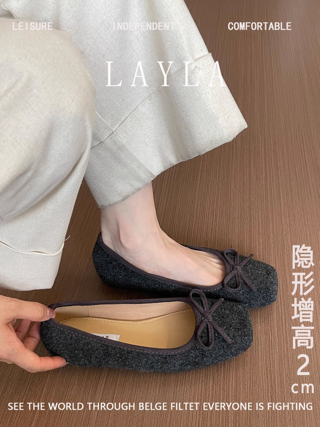 Modern Chic All-Season Suede/Oxford/Scrub Women's Flat Shoes | Color: Grey | Image 3