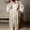 Minimalist All-Season Women 's Long Sleeve Night Robe | Color: White | Image 1