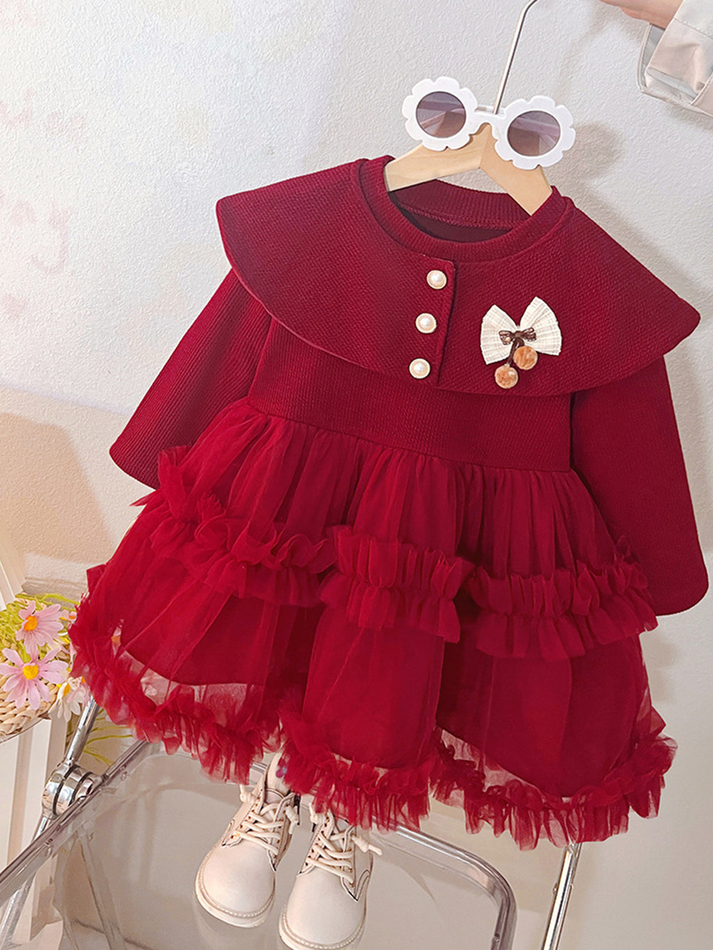 Sweet & Cute Autumn 2-Piece Baby Girls' Dress, Ages 9-24 Months | Color: Red | Image 1
