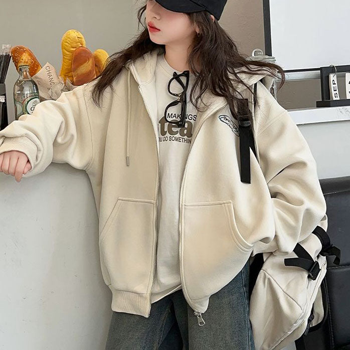 Modern Chic All-Season Minimalist Autumn Girls' Baseball Jacket, Ages 4-14 | Color: Apricot | Image 1