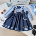 Modern Chic All-Season Trendy Autumn Girls' A-Line Dress, Ages 2-9 | Color: Navy | Image 1