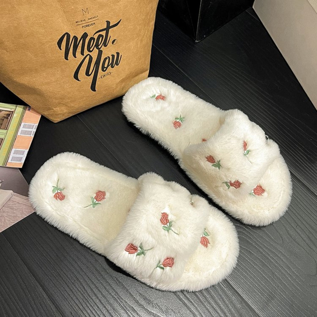Modern Chic All-Season Cloth / Textile Women's Home Slippers | Color: Beige | Image 1