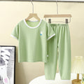 Minimalist Summer 2-Piece Unisex Kids' Pants Suit, Ages 2-9 | Color: Light Green | Image 1