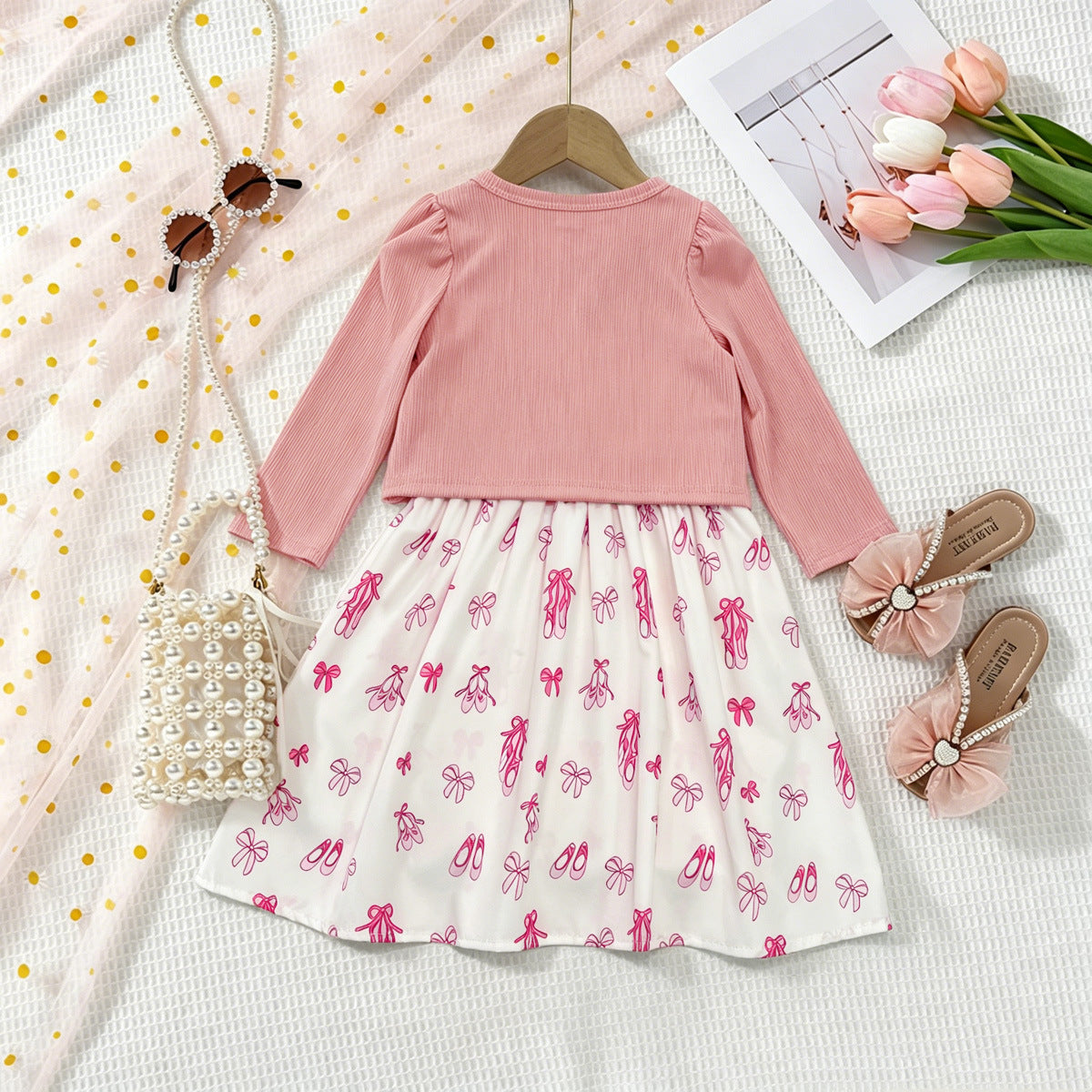 Sweet & Cute Autumn 2-Piece Girls' Dress Suit, Ages 2-11 | Color: Pink | Image 3