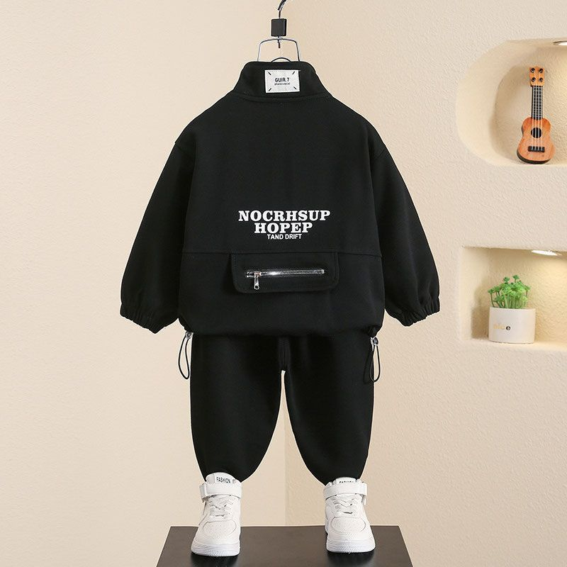 Casual Sporty Autumn 2-Piece Boys' Pants Suit, Ages 2-9 | Color: Black | Image 3