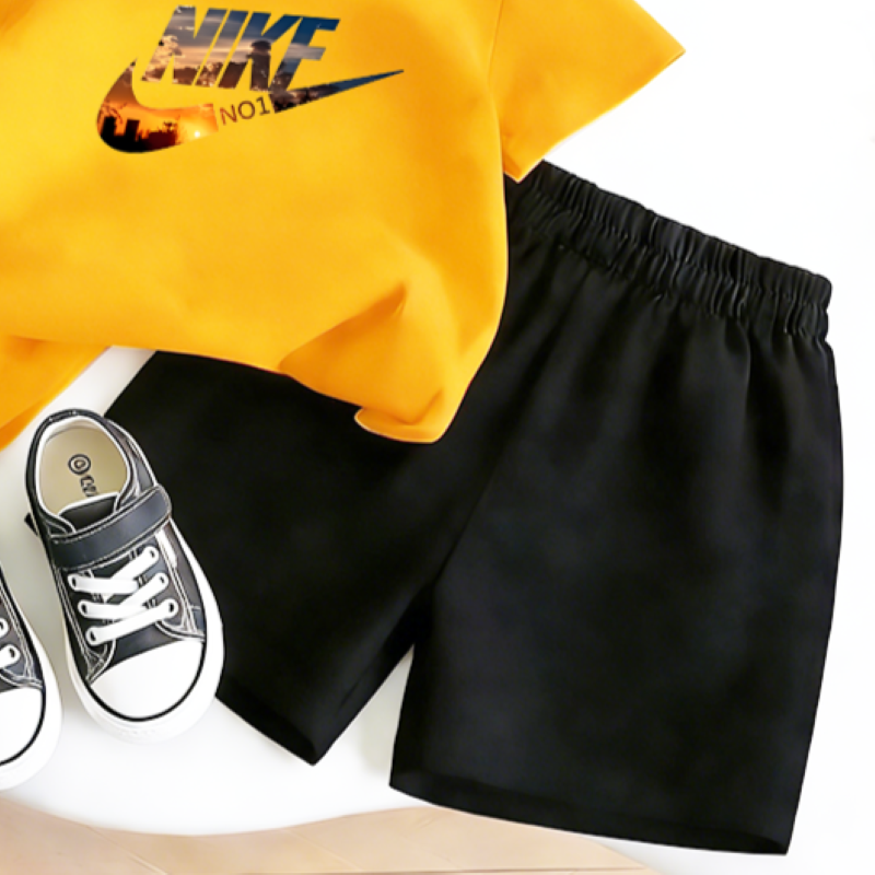 Modern Chic All-Season Casual Sporty Summer 2-Piece Unisex Kids' Pants Suit, Ages 2-9 | Color: Yellow | Image 2