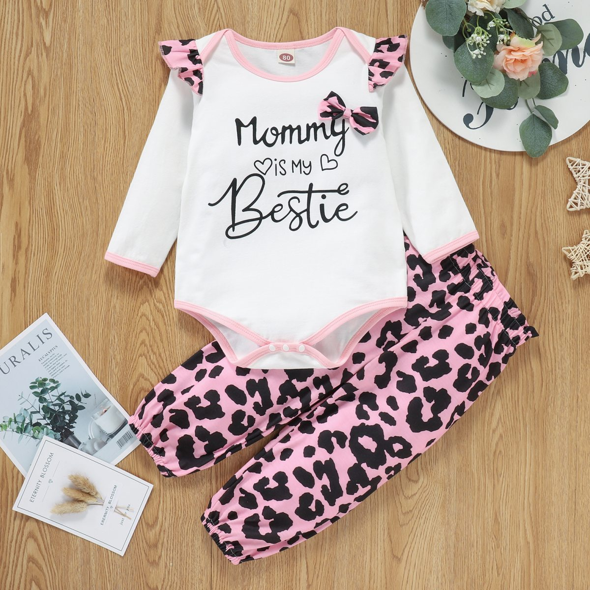 Trendy Autumn Baby Girls' Pants Suit, Ages 0-6 Months | Color: Pink | Image 1