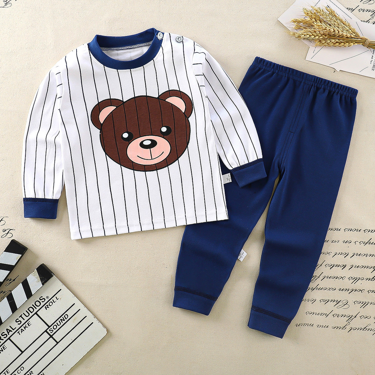 Minimalist Autumn 2-Piece Unisex Baby Pajama Set, Ages 6-24 Months | Color: Black&White | Image 1