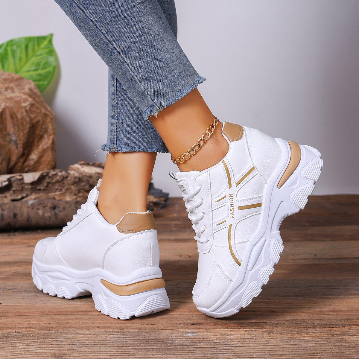 Modern Chic All-Season PU/Artificial Leather/Microfiber Leather Women's Casual Shoes | Color: Khaki | Image 3