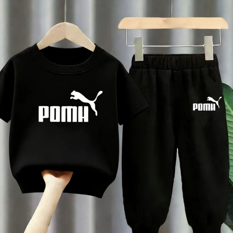 Modern Chic All-Season Casual Sporty Summer 2-Piece Unisex Kids' Pants Suit, Ages 2-11 | Color: Black | Image 1