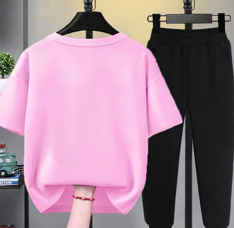 Modern Chic All-Season Minimalist Summer 2-Piece Girls' Pants Suit, Ages 4-14 | Color: Pink | Image 3