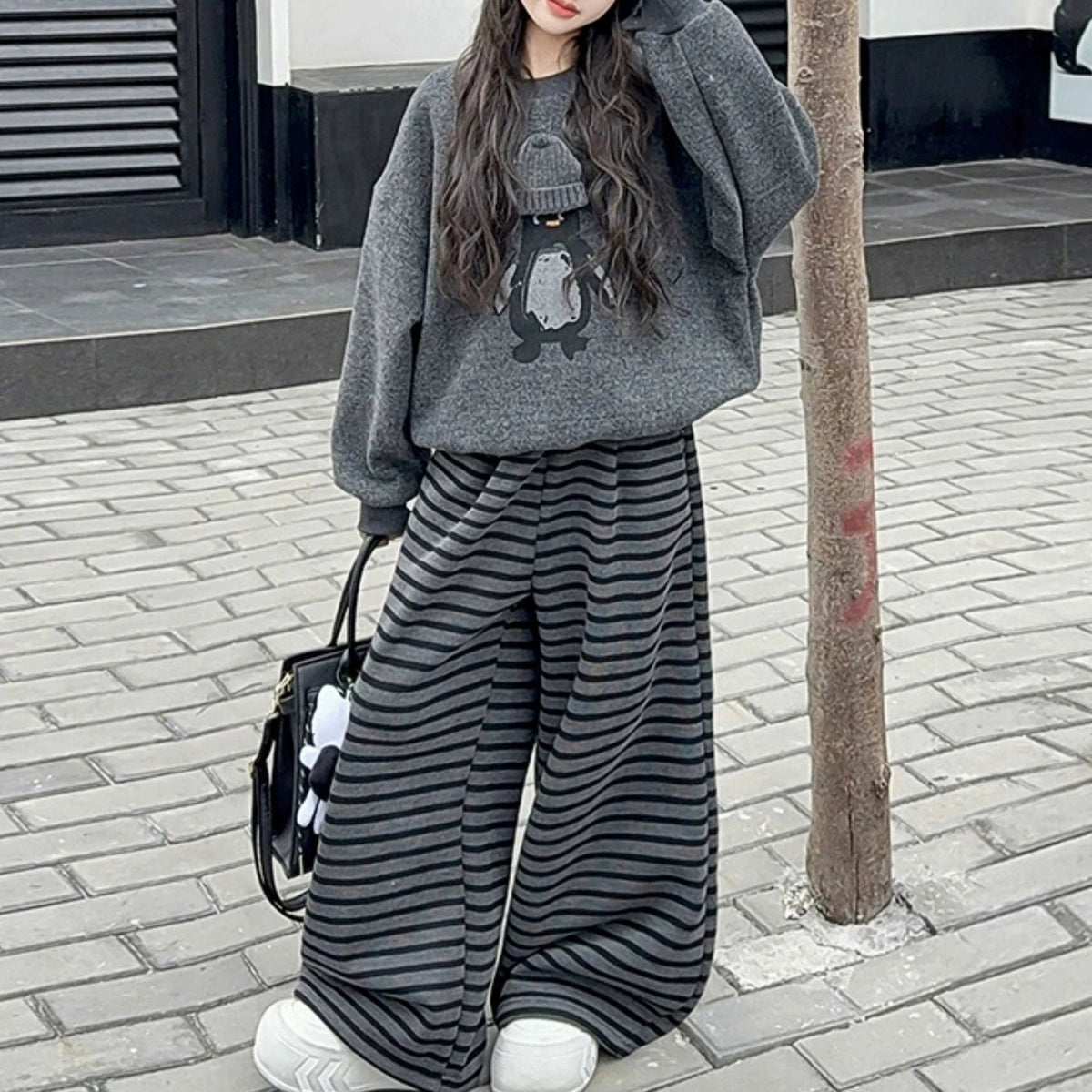 Minimalist Spring Girls' Pants Suit, Ages 4-14 | Color: Grey | Image 1