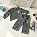 Minimalist Autumn 2-Piece Girls' Pants Suit, Ages 2-9 | Color: Dark Grey | Image 1
