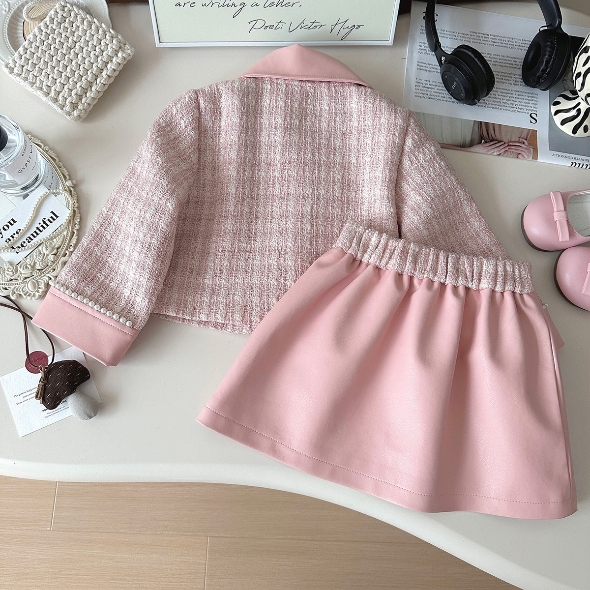 Elegant Autumn 2-Piece Girls' Dress Suit, Ages 2-9 | Color: Pink | Image 3