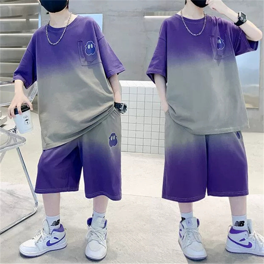Casual Sporty Summer 2-Piece Boys' Pants Suit, Ages 4-14 | Color: Grey | Image 3