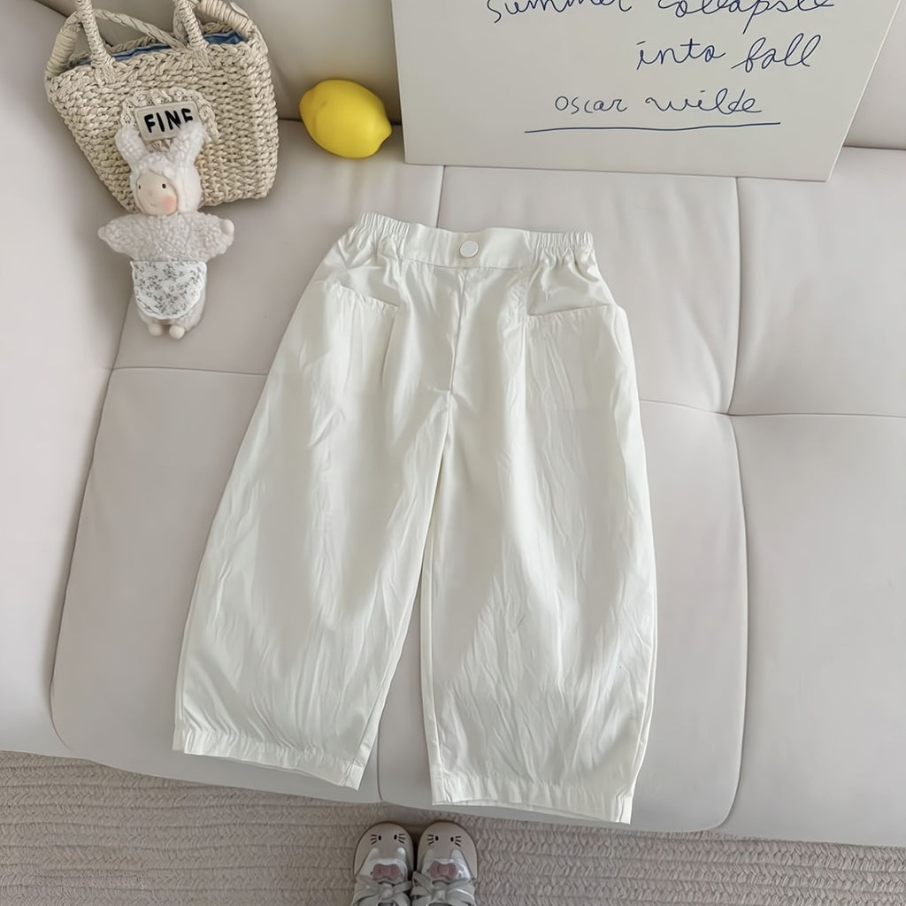 Minimalist Summer Girls' Loose Pants, Ages 2-9 | Color: White | Image 1