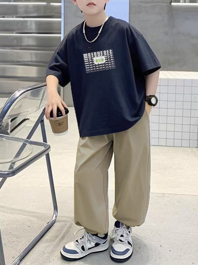Minimalist Summer 2-Piece Boys' Pants Suit, Ages 4-14 | Color: Navy | Image 1