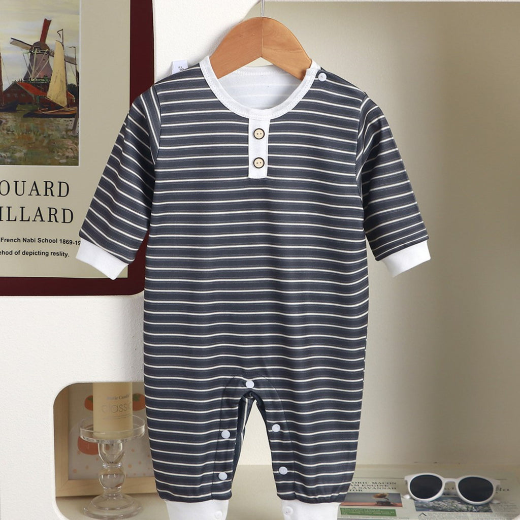 Minimalist Autumn Unisex Baby Jumpsuit, Ages 0-24 Months | Color: Grey | Image 2