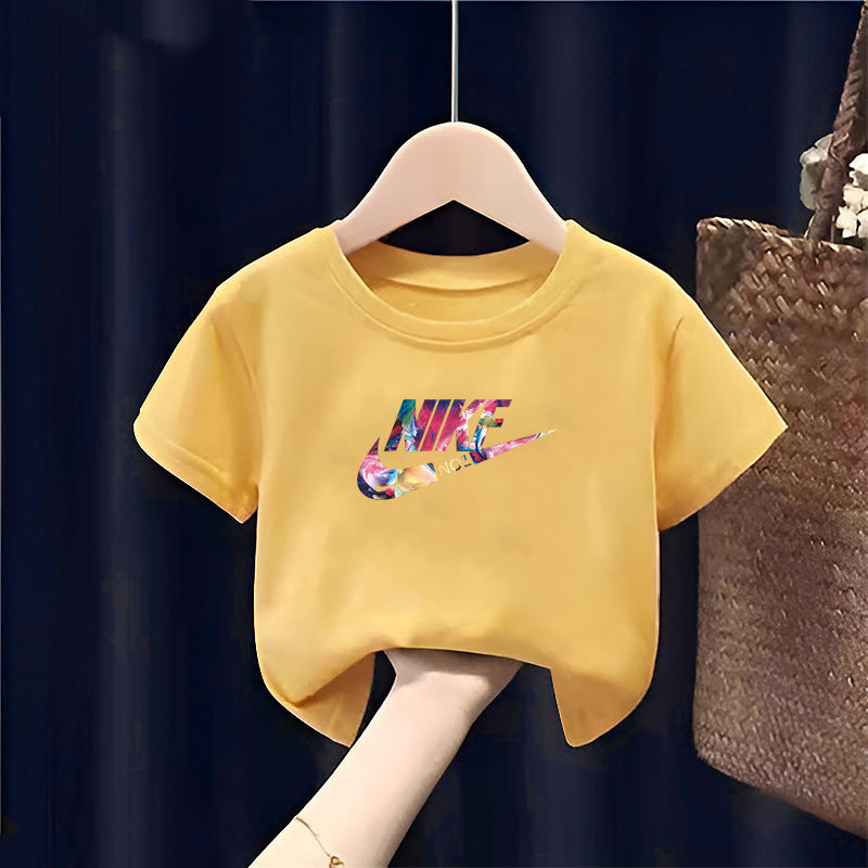 Modern Chic All-Season Minimalist Summer Unisex Kids' T-Shirt, Ages 2-7 | Color: Yellow | Image 1