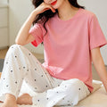 Minimalist Summer 2 Pcs Women 's Short  Sleeve Sleep Set | Color: Style 1 | Image 1