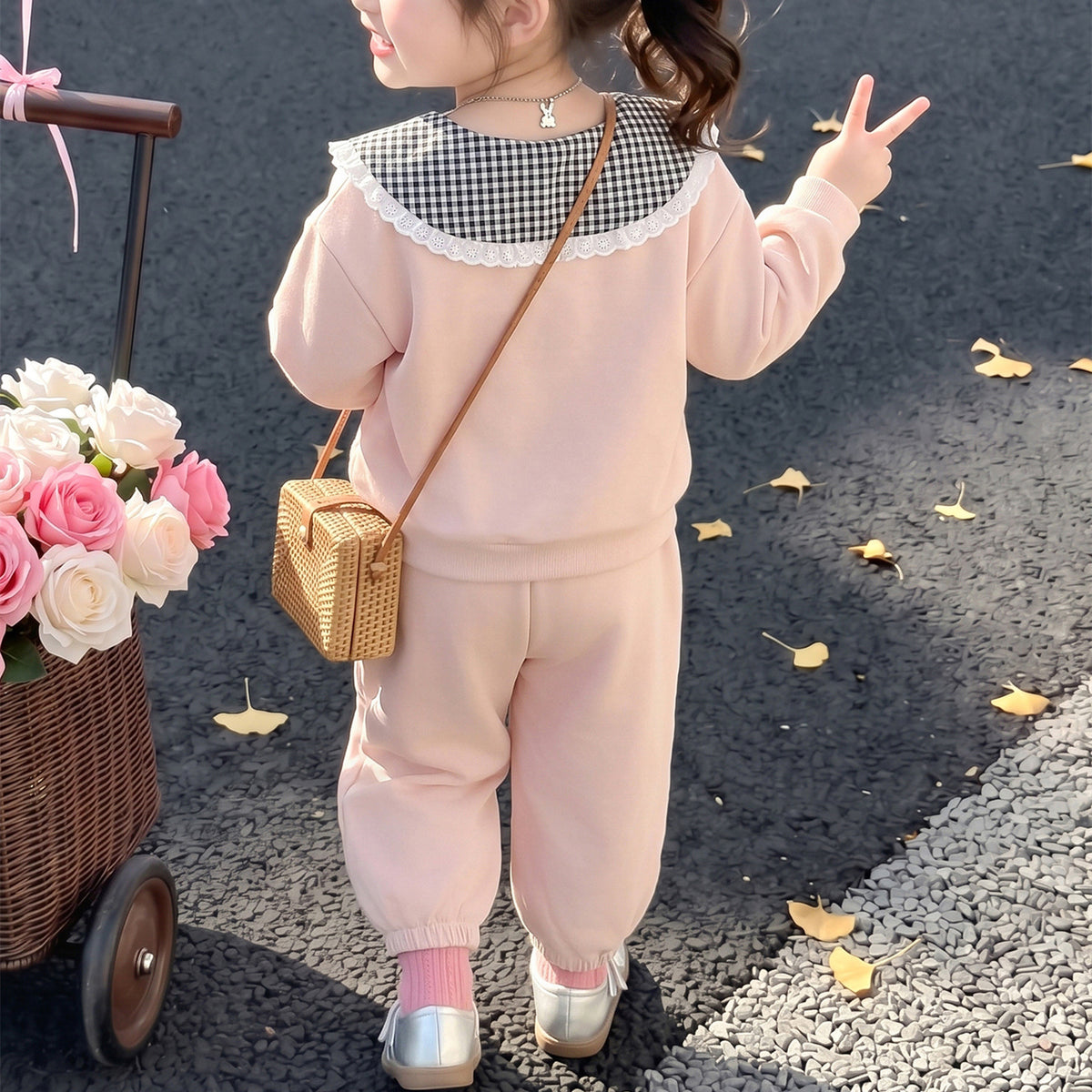 Casual Sporty Autumn 2-Piece Girls' Pants Suit, Ages 2-9 | Color: Pink | Image 2