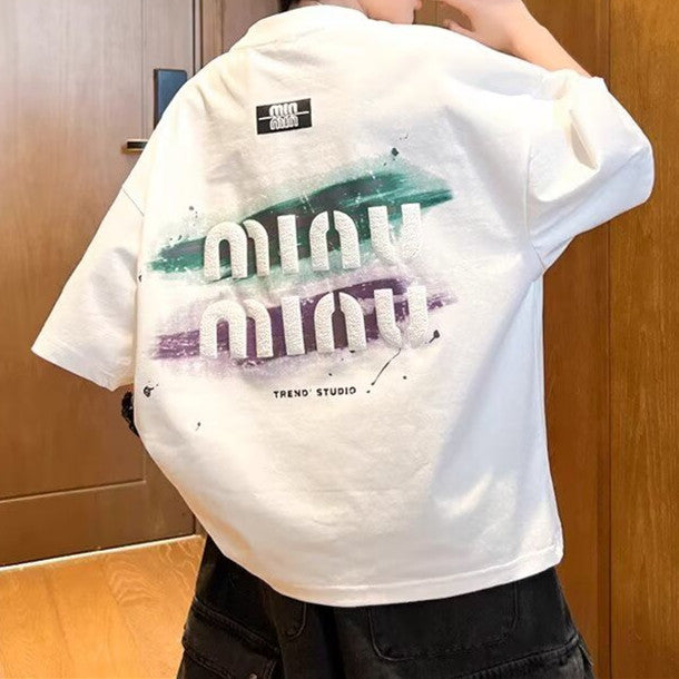 Modern Chic All-Season Minimalist Summer Boys' T-Shirt, Ages 4-14 | Color: White | Image 3