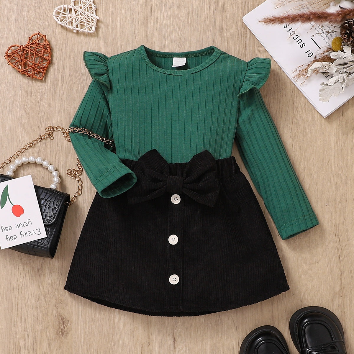 Elegant Autumn 2-Piece Baby Girls' Dress Suit, Ages 3-24 Months | Color: Green | Image 1
